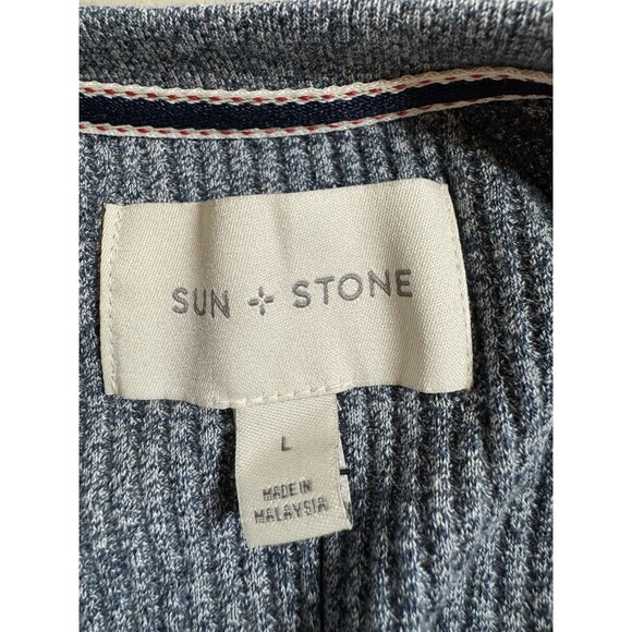SUN + STONE Shirt Long Sleeve Crew Neck Blue Waffle Thermal Knit Size Large NWT - Picture 4 of 8